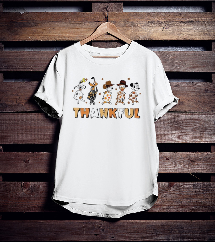 Thankful Cartoon Characters Autumn Leaves Dance Celebration T-Shirt