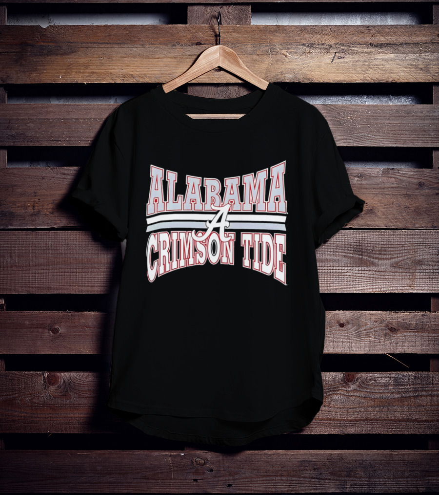 Alabama Crimson Tide Script A Curved Stripes Block Lettering T-Shirt