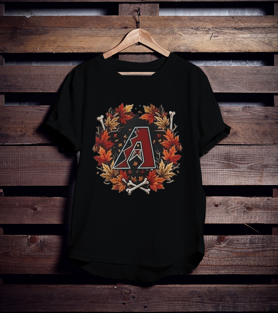 Arizona Diamondbacks Halloween Skull Crossed Bats Maple Leaves Baseballs T-Shirt