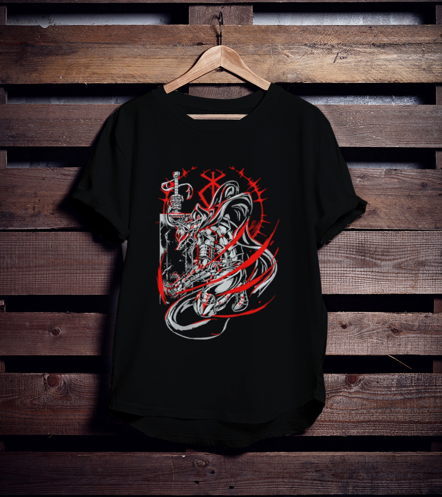 Berserk Dragonslayer Sword Armored Knight Red Sacrifice Glyph T-Shirt