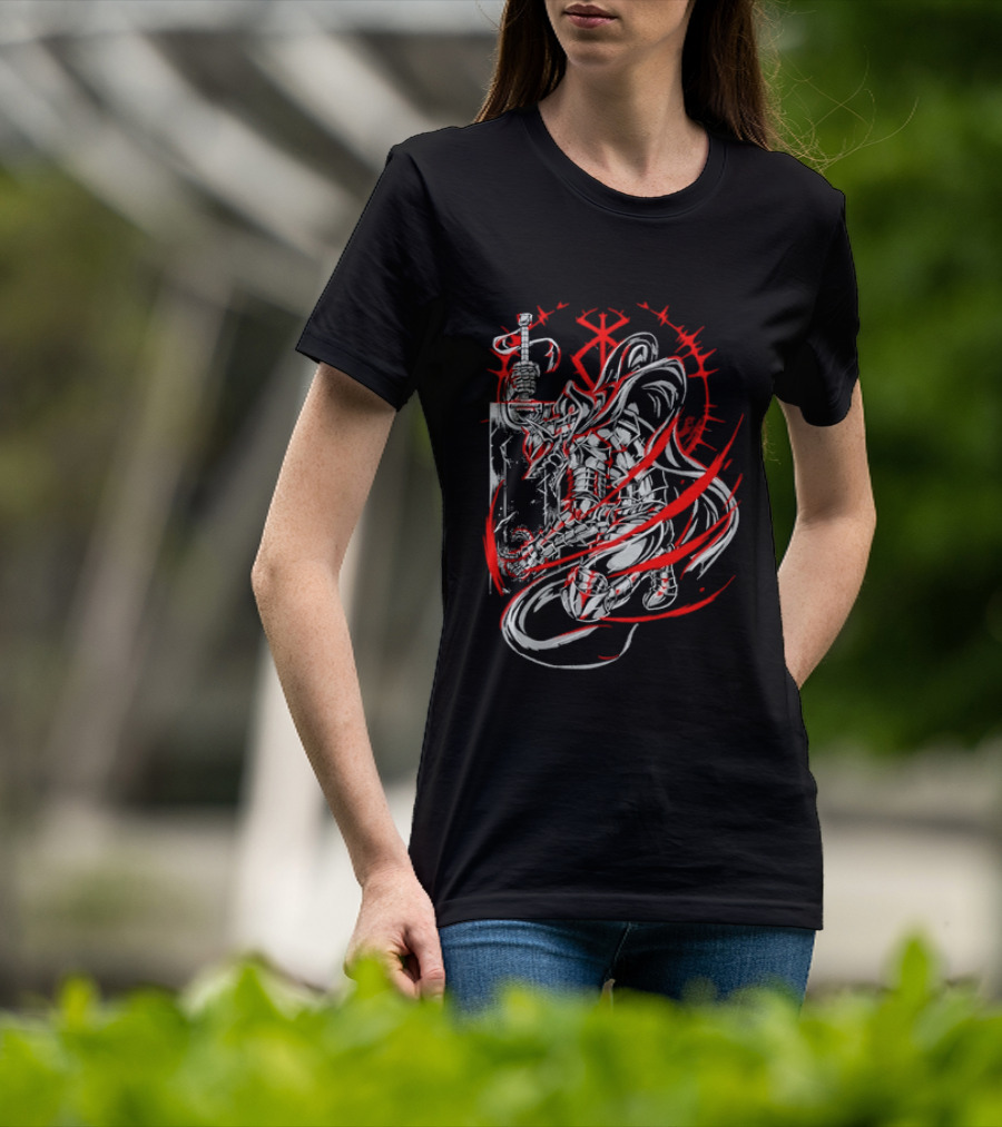 Berserk Dragonslayer Sword Armored Knight Red Sacrifice Glyph T-Shirt