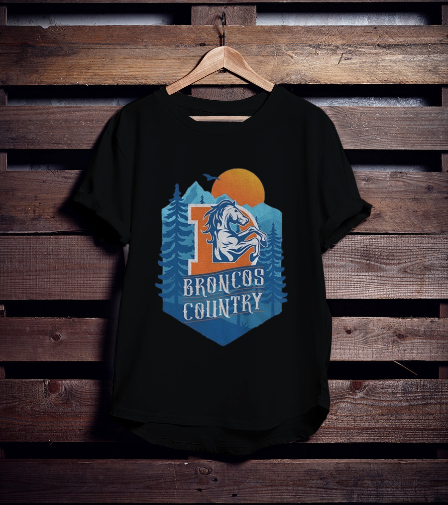 Denver Broncos Country Logo Football Mountain Sunset T-Shirt