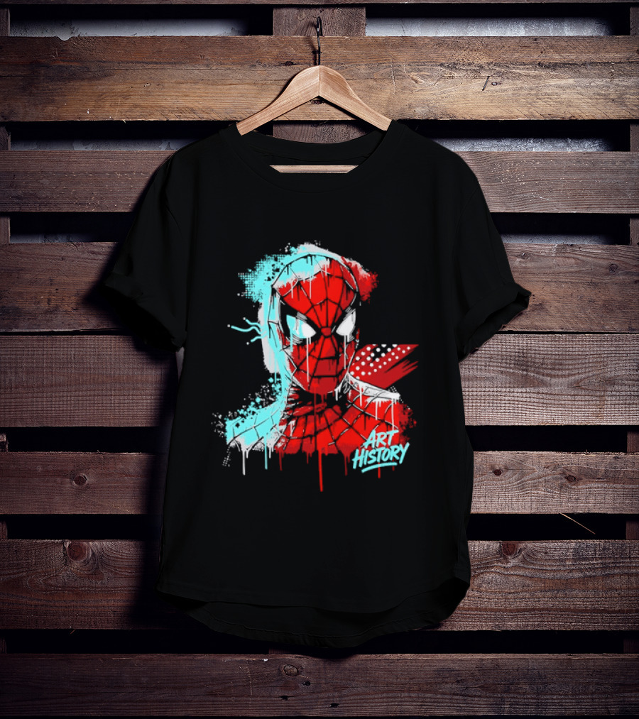 Spider Man Mask Dripping Paint Graffiti Art History Halftone Splatter T-Shirt