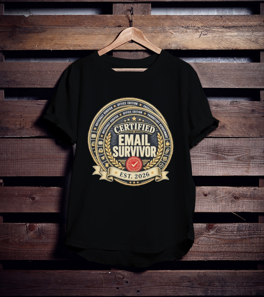 Certified Email Survivor Officially Verified Office Edition Productivity Paragon Est 2026 T-Shirt