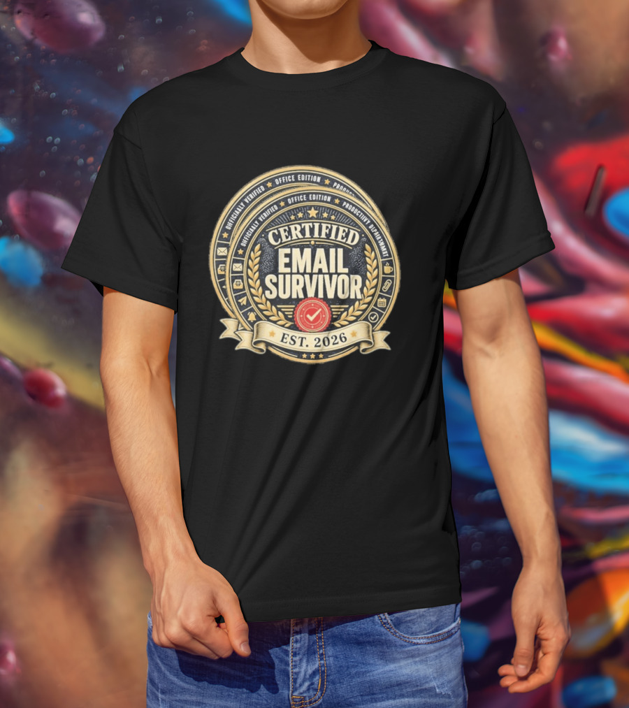 Certified Email Survivor Officially Verified Office Edition Productivity Paragon Est 2026 T-Shirt