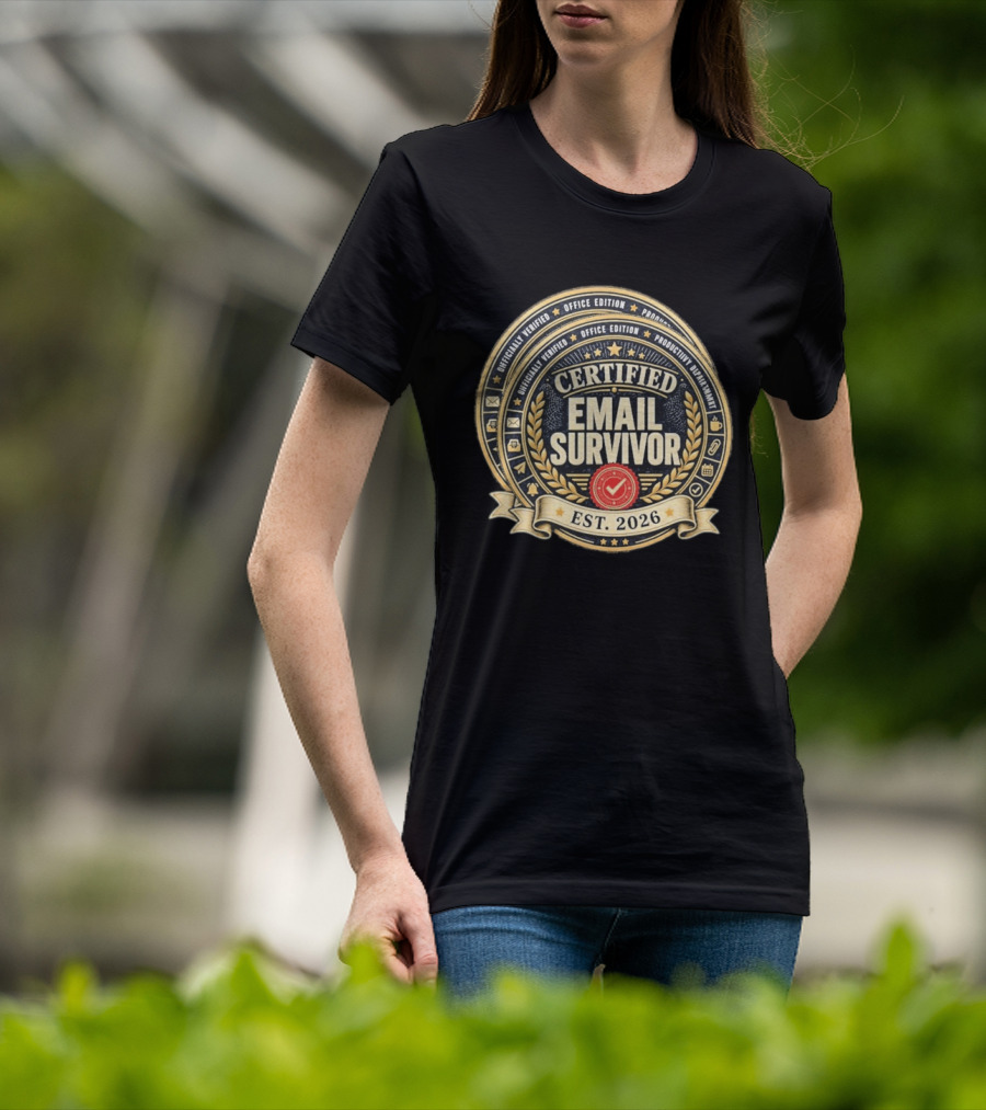 Certified Email Survivor Officially Verified Office Edition Productivity Paragon Est 2026 T-Shirt