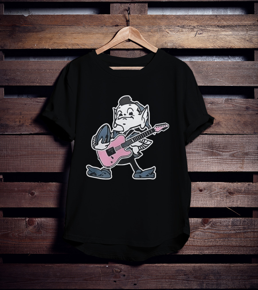 Cleveland Browns Elf Holding Football And Pink Electric Guitar T-Shirt