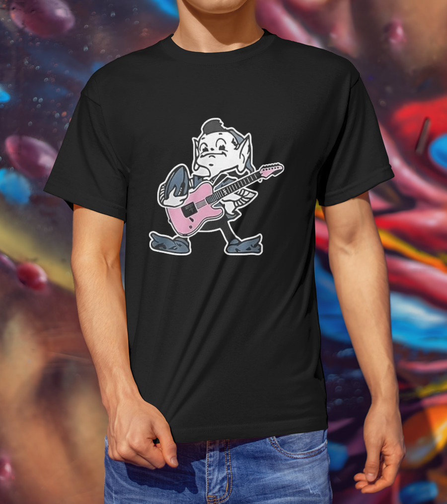 Cleveland Browns Elf Holding Football And Pink Electric Guitar T-Shirt