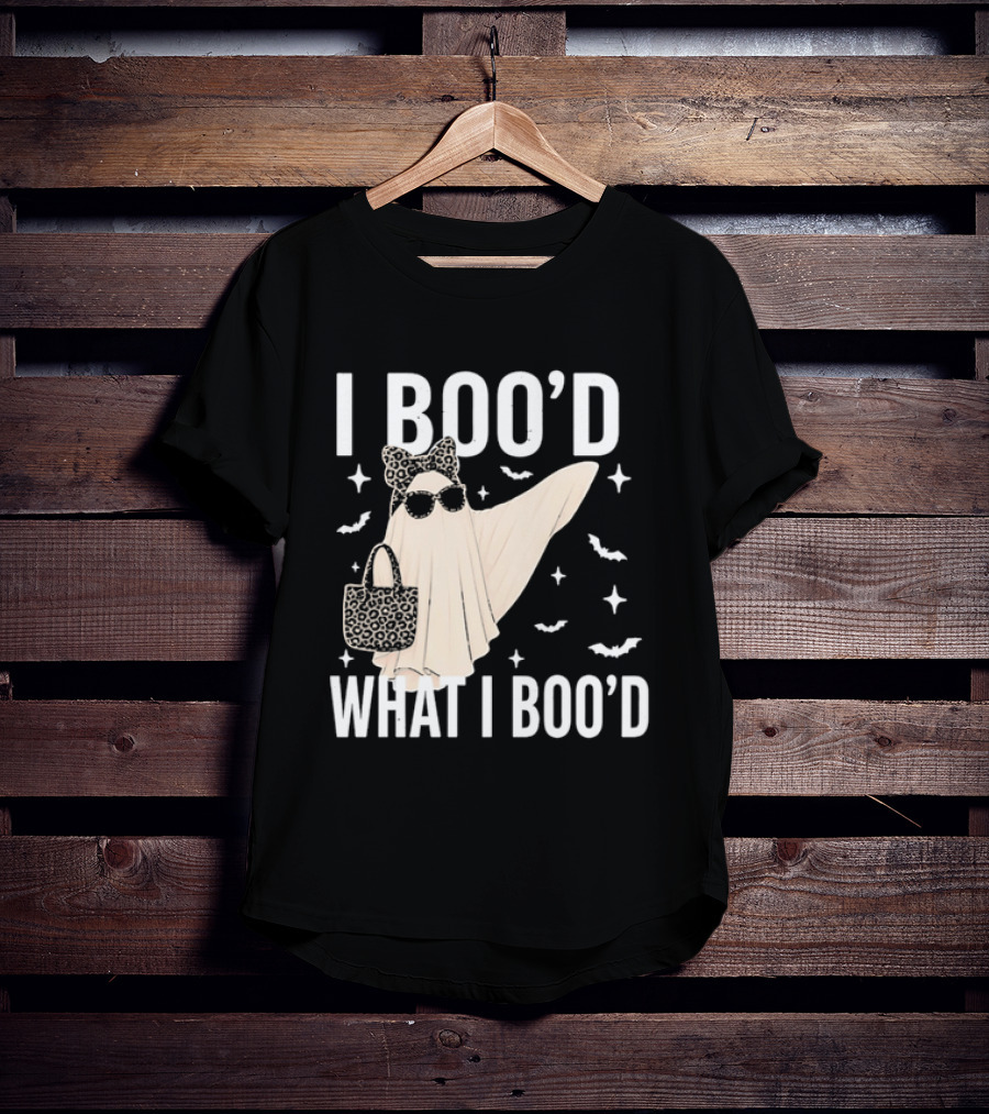 I Boo'd What I Boo'd Cartoon Ghost Leopard Bow Sunglasses Handbag T-Shirt