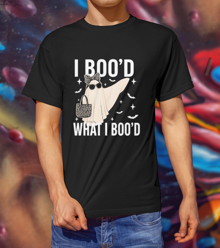 I Boo'd What I Boo'd Cartoon Ghost Leopard Bow Sunglasses Handbag T-Shirt
