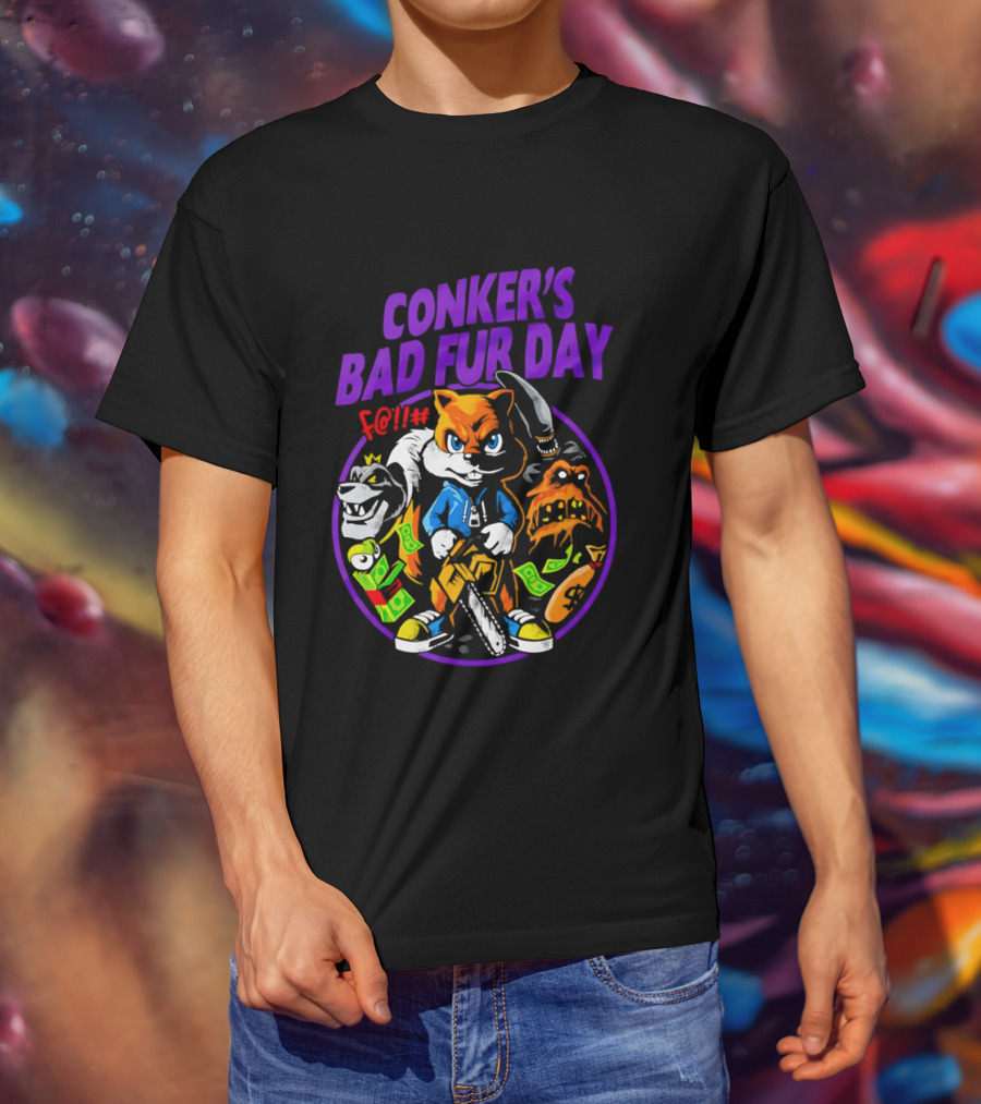 Conker's Bad Fur Day Chainsaw Squirrel Gaming Money T-Shirt