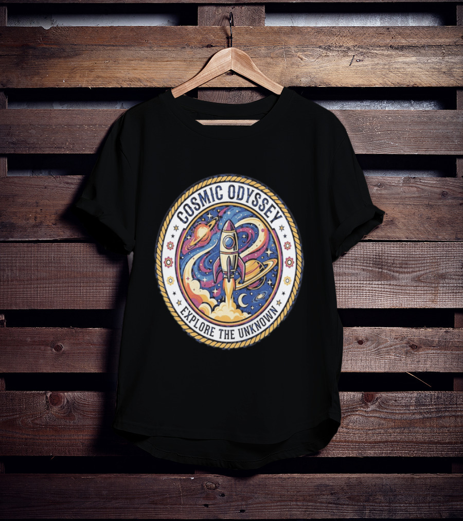 Cosmic Odyssey Rocket Launching Explore The Unknown Planets Space Adventure T-Shirt