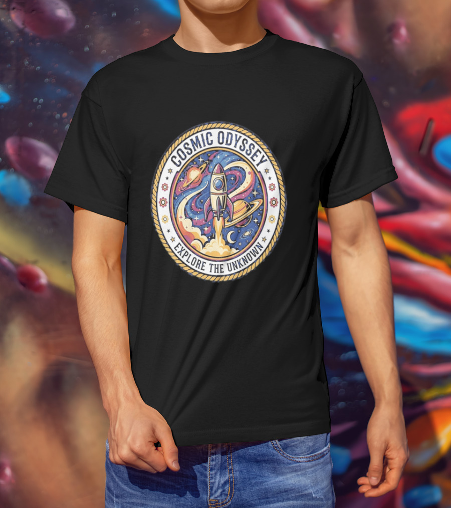 Cosmic Odyssey Rocket Launching Explore The Unknown Planets Space Adventure T-Shirt