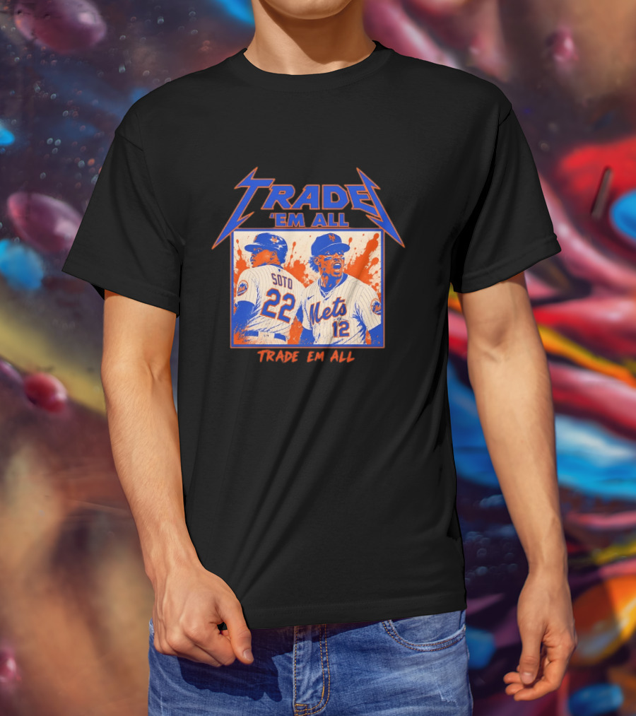 New York Mets Trade Em All Soto Heavy Metal Splatter Player Photos T-Shirt