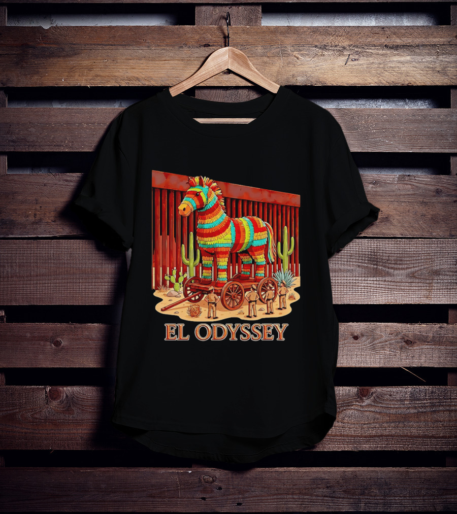 El Odyssey Piñata Horse Statue At Border With Cacti And Soldiers T-Shirt