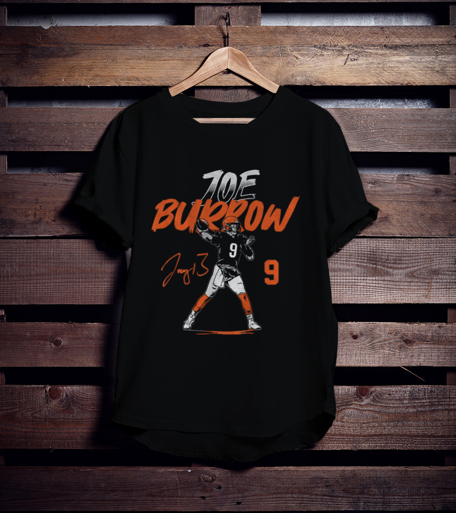 Joe Burrow Player Number 9 Pose Signature Cleveland Football T-Shirt