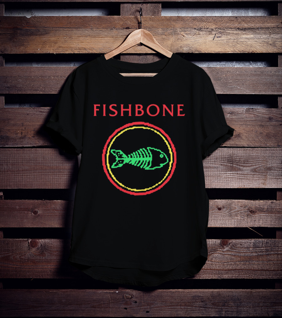 Fishbone Red Text Green Fish Skeleton Yellow Circular Frame T-Shirt