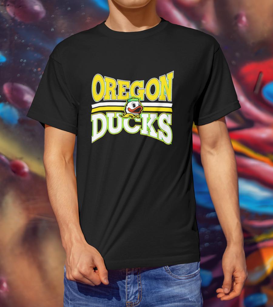 Oregon Ducks Cartoon Sailor Cap Green Yellow Stripes T-Shirt