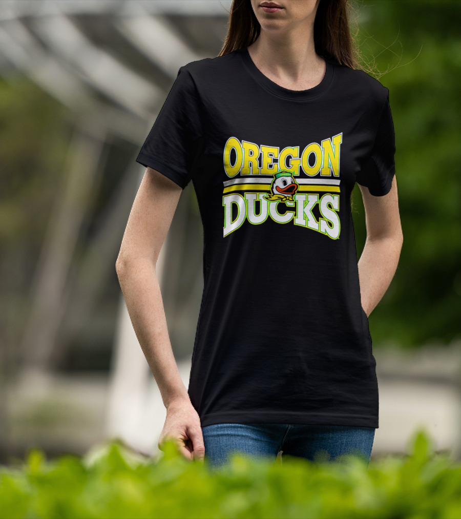 Oregon Ducks Cartoon Sailor Cap Green Yellow Stripes T-Shirt
