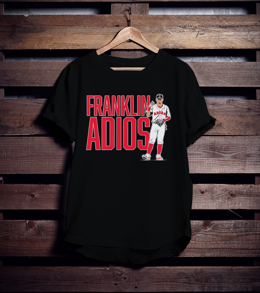 Franklin Arias Adios Baseball Player Gesture In Red And White Uniform T-Shirt