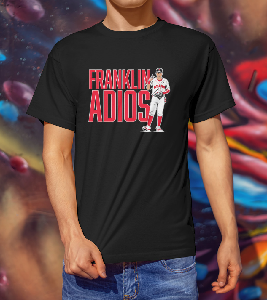 Franklin Arias Adios Baseball Player Gesture In Red And White Uniform T-Shirt