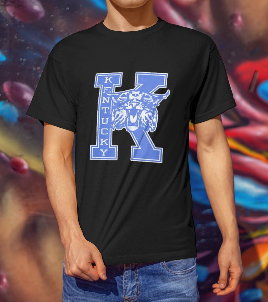 Kentucky Wildcats NCAA Distressed Block Letter K Wildcats Head T-Shirt