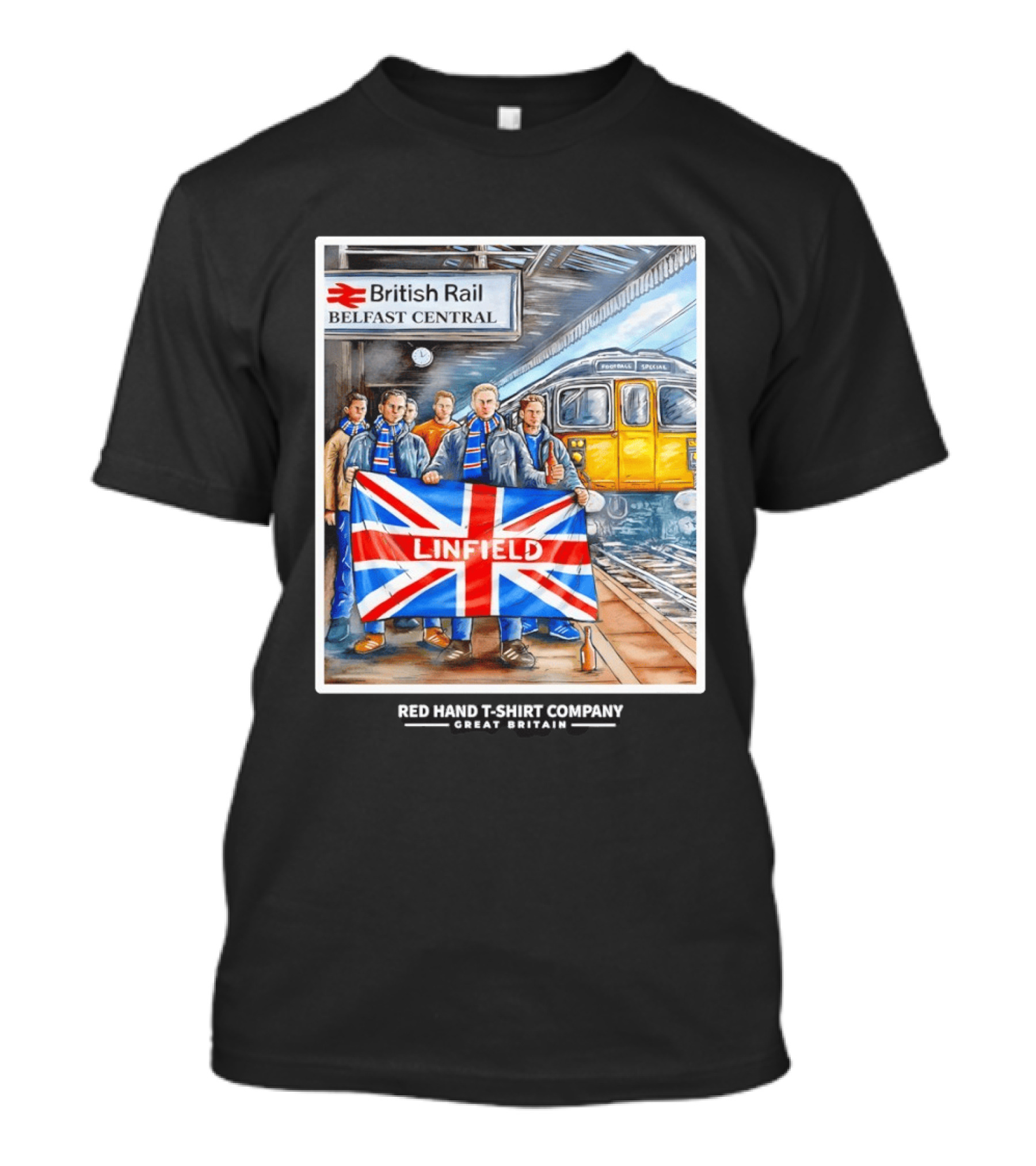 British Rail Belfast Central Linfield UK Flag T-Shirt