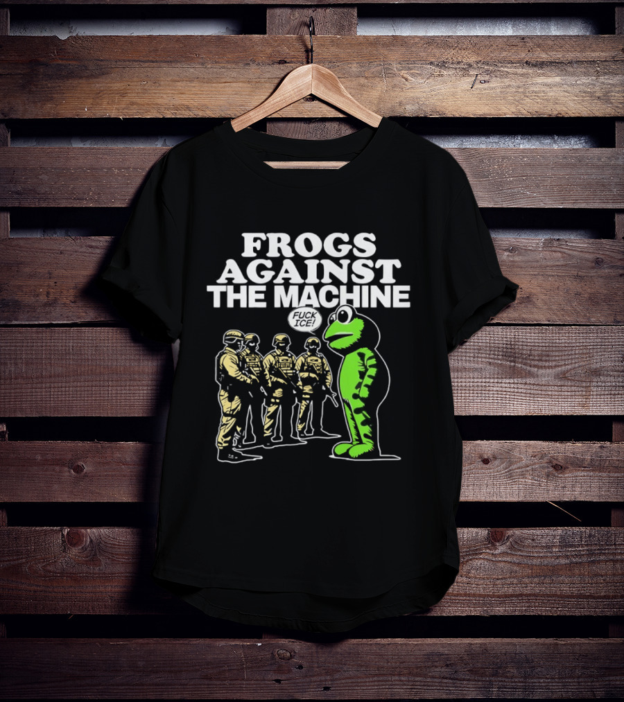 Portland Frogs Against The Machine 2025 Protest Mascot Confronts Guards T-Shirt