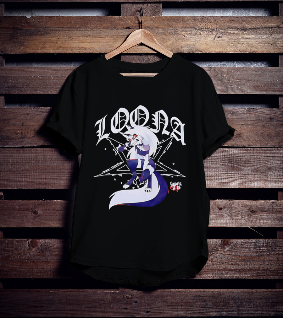 Loona Helluva Boss Demon Character With Stylized White Text And Pentagram T-Shirt