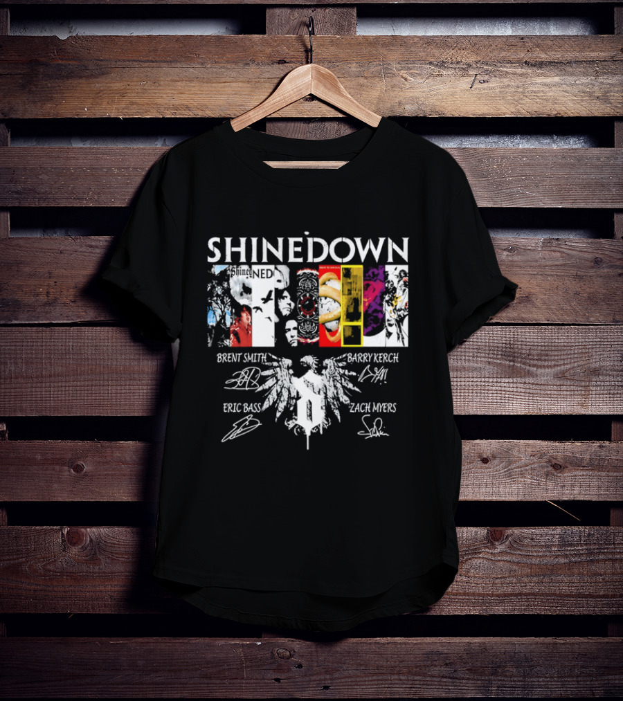 Shinedown Band Collage Brent Smith Barry Kerch Zach Myers Eric Bass Signatures T-Shirt