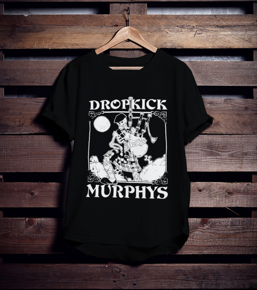 Dropkick Murphys Skelly Piper Bagpipes Moon T-Shirt