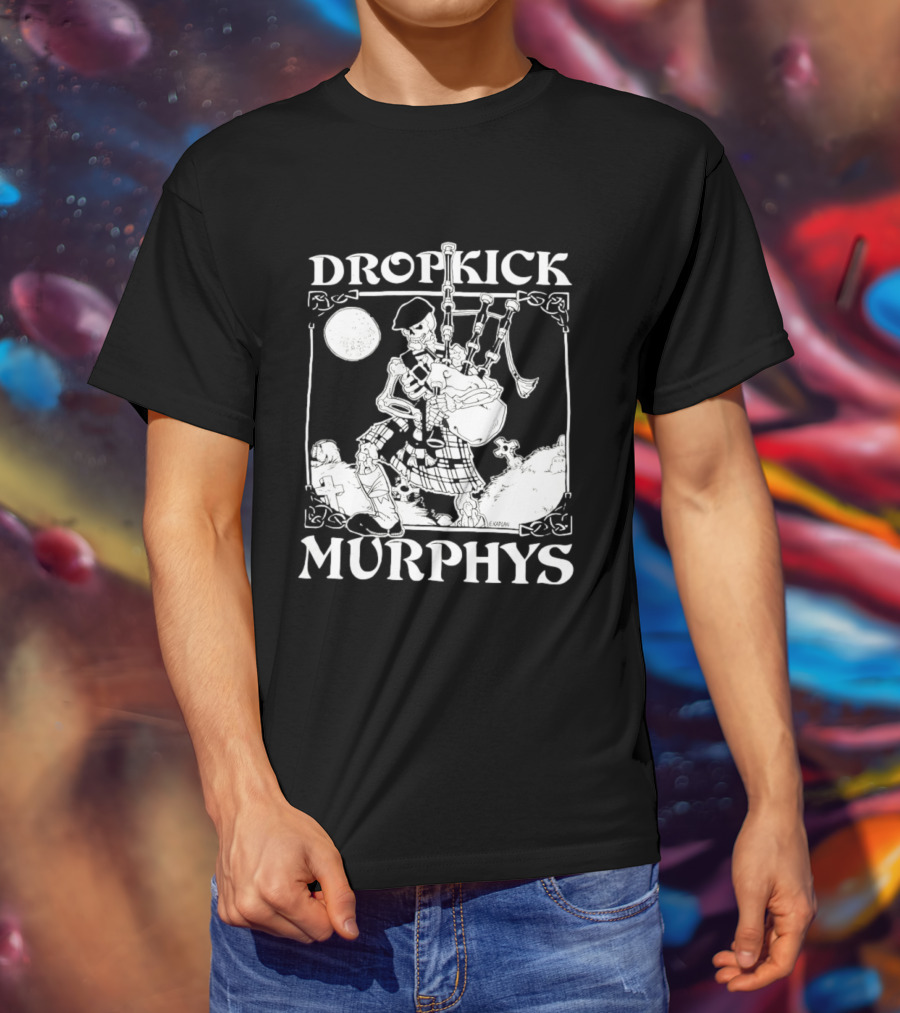 Dropkick Murphys Skelly Piper Bagpipes Moon T-Shirt