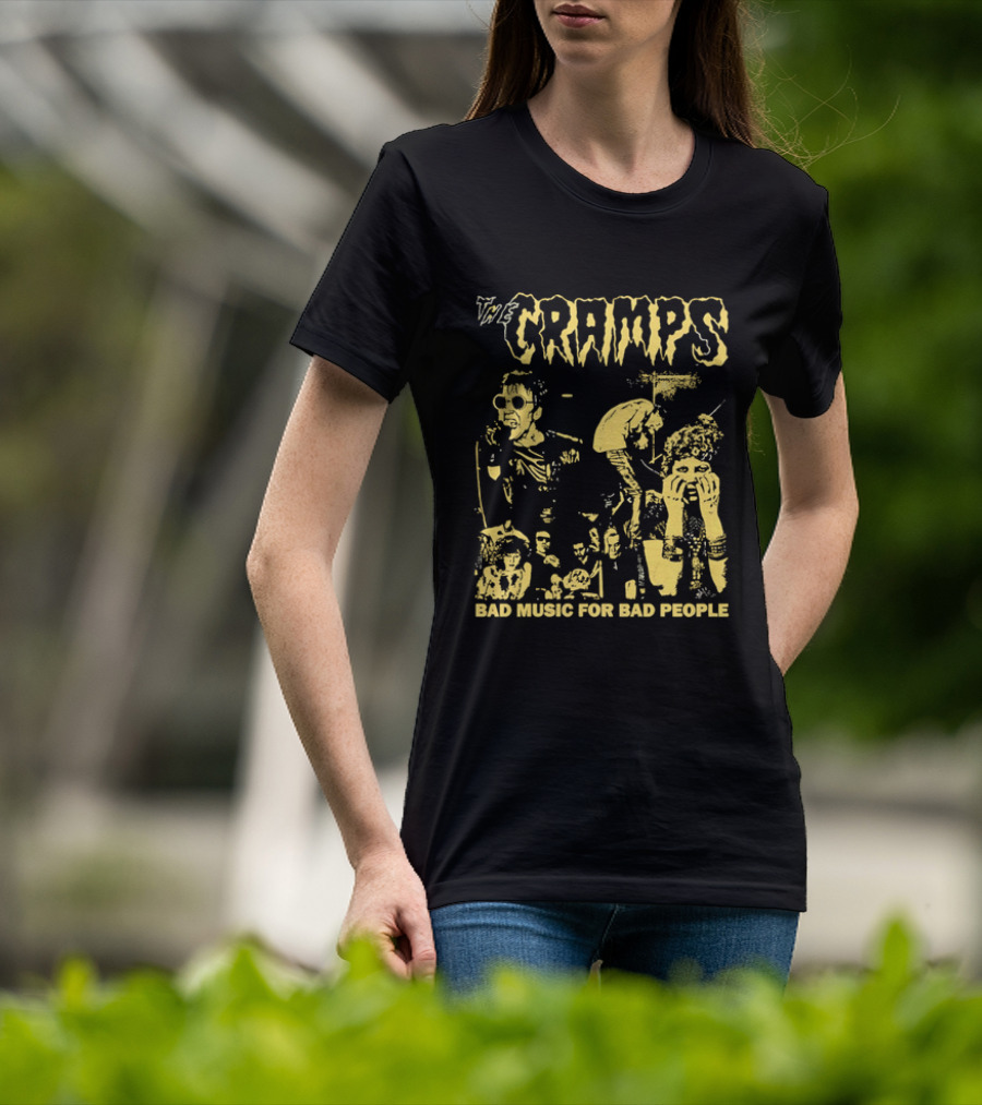 The Cramps Bad Music For Bad People Band Members Collage Yellow Black T-Shirt