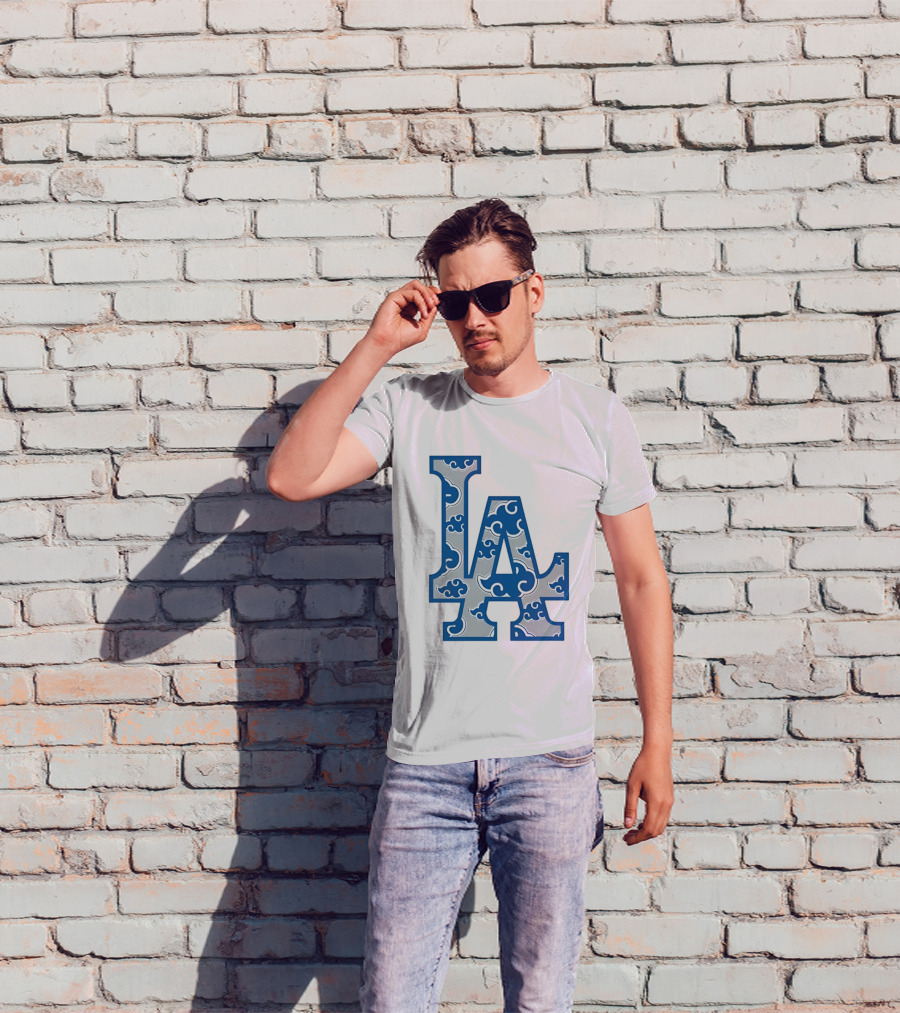 LA Kumo Royal Pattern Clouds Blue Silver T-Shirt