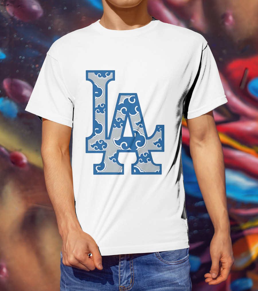 LA Kumo Royal Pattern Clouds Blue Silver T-Shirt