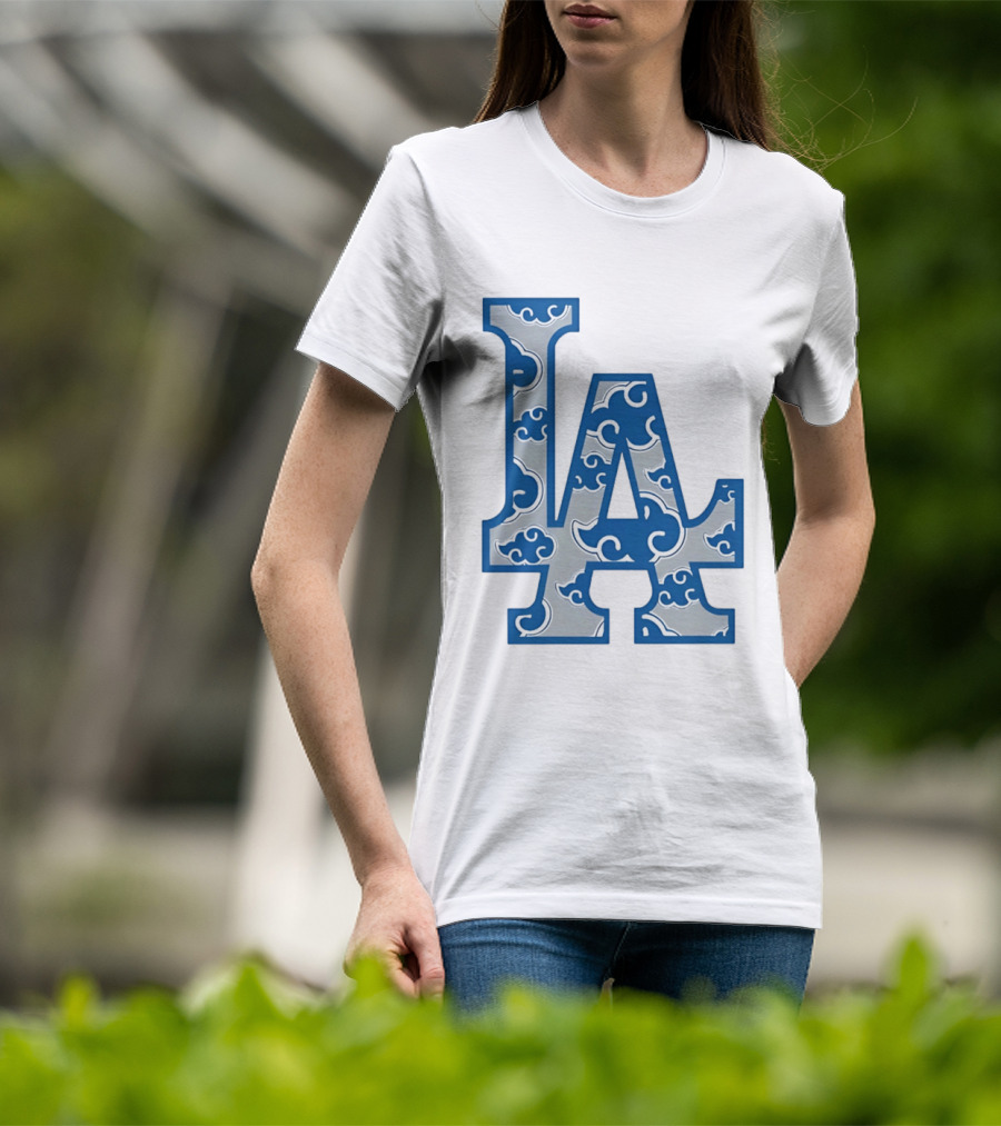 LA Kumo Royal Pattern Clouds Blue Silver T-Shirt