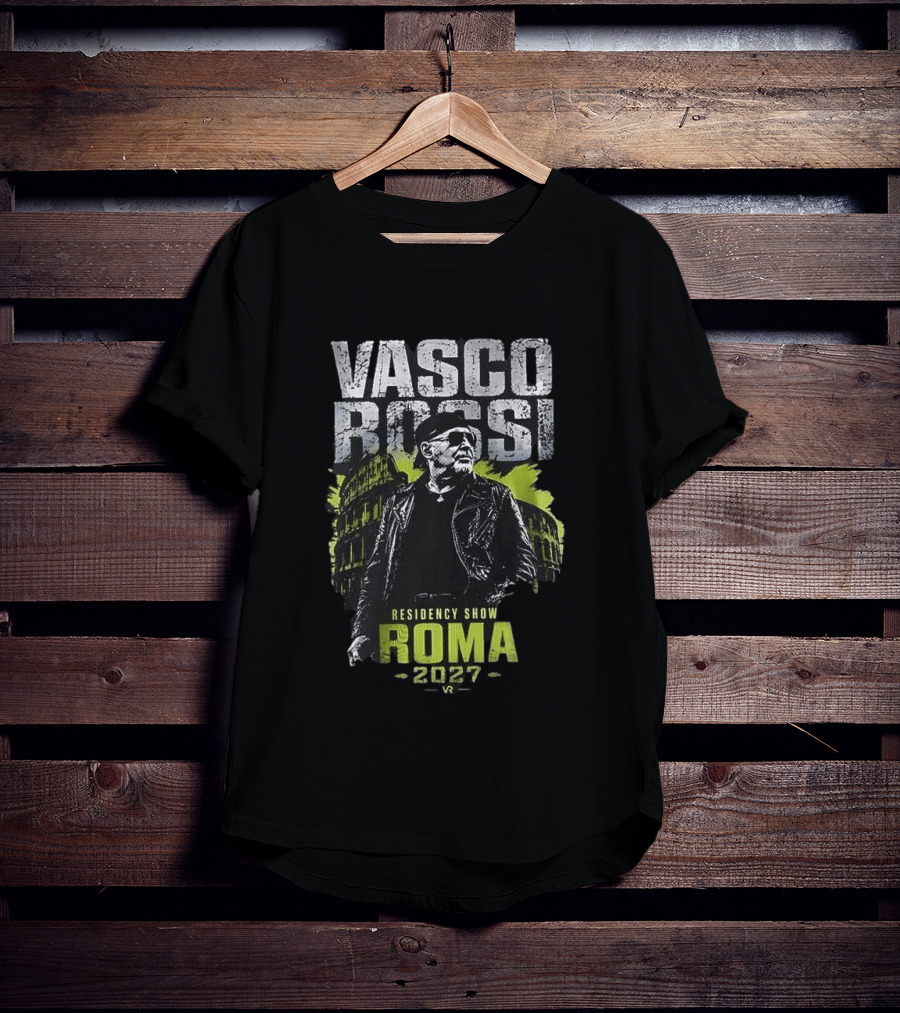 Vasco Rossi Residency Show Roma 2027 Black Leather Jacket Iconic Performance T-Shirt