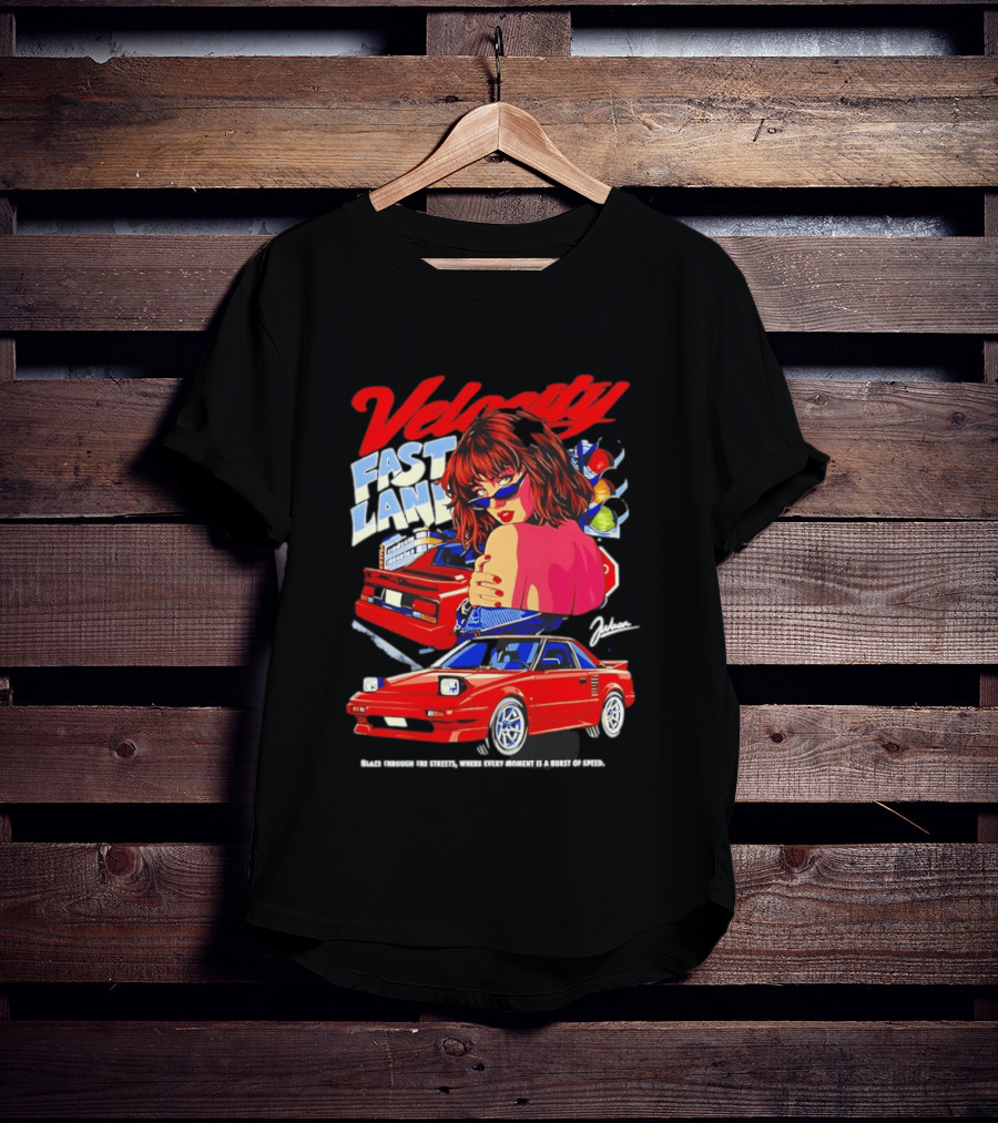Velocity Fast Lane Blaze Through The Streets Classic Red Cars Retro Vibe T-Shirt