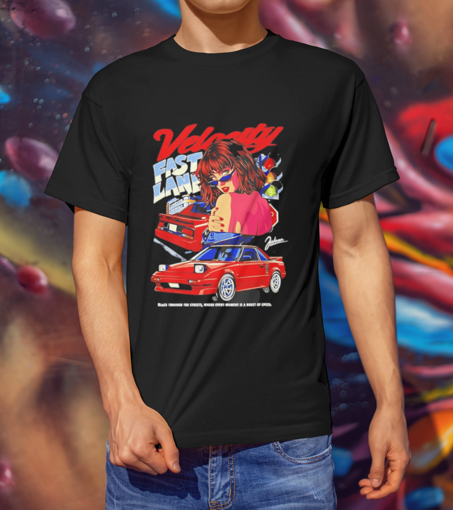 Velocity Fast Lane Blaze Through The Streets Classic Red Cars Retro Vibe T-Shirt