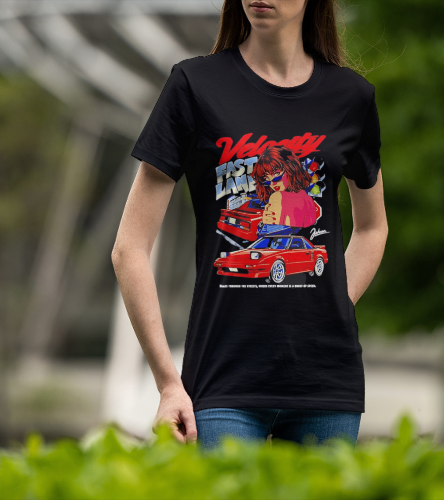 Velocity Fast Lane Blaze Through The Streets Classic Red Cars Retro Vibe T-Shirt