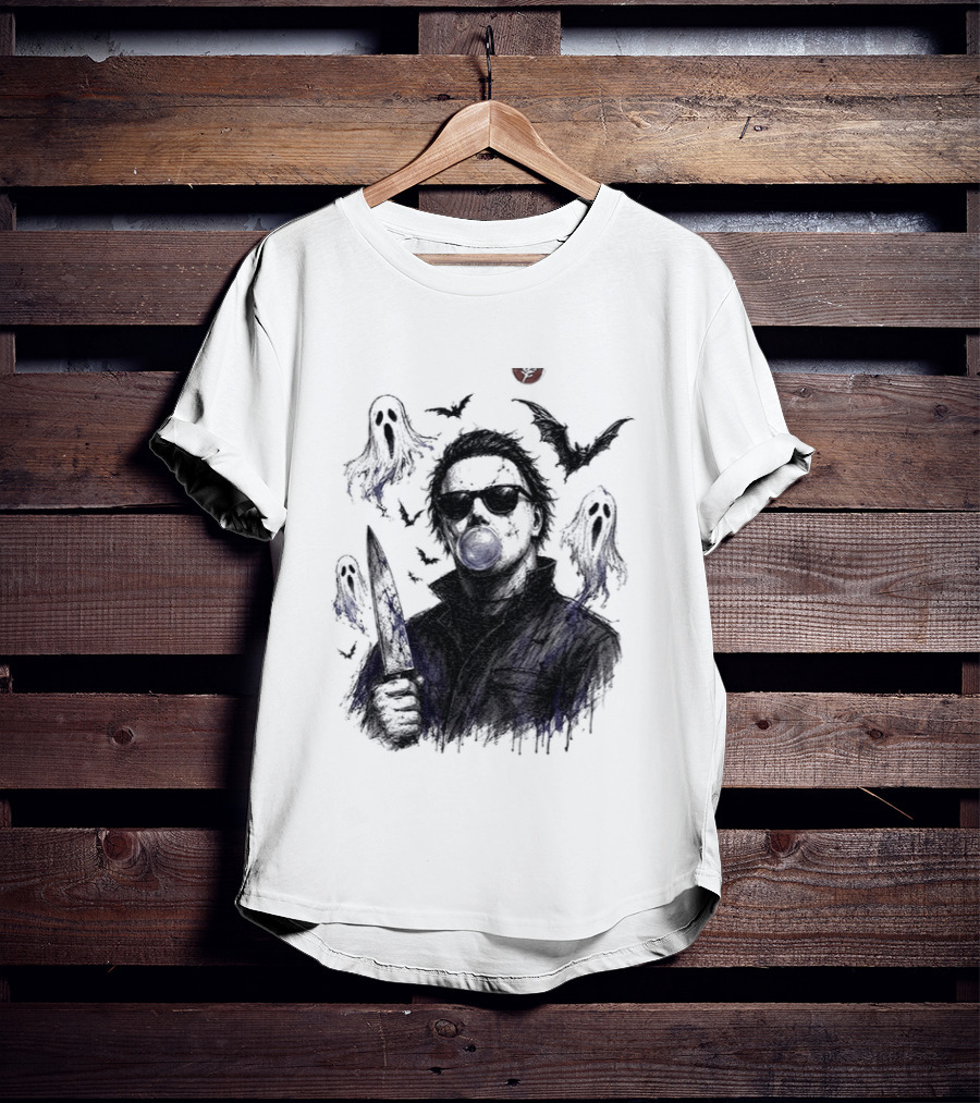 Michael Myers Bubble Gum Slasher Spooky Season Movie Ghosts And Bats T-Shirt