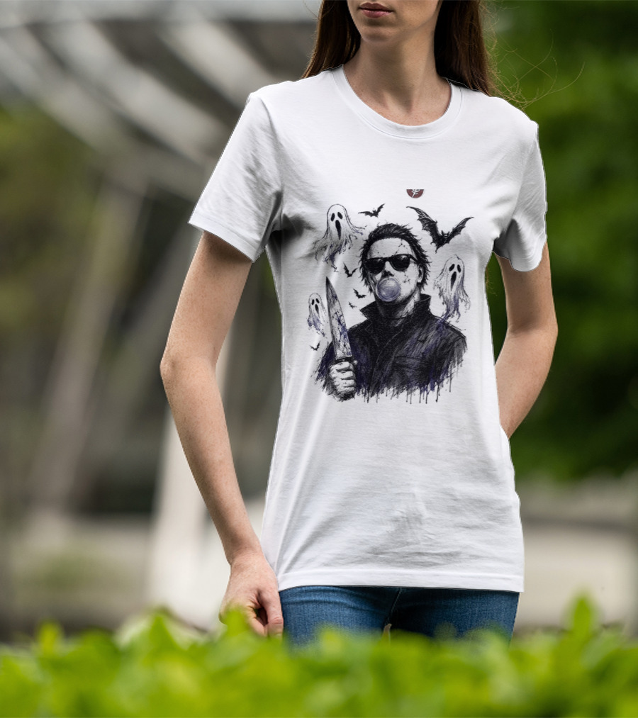 Michael Myers Bubble Gum Slasher Spooky Season Movie Ghosts And Bats T-Shirt