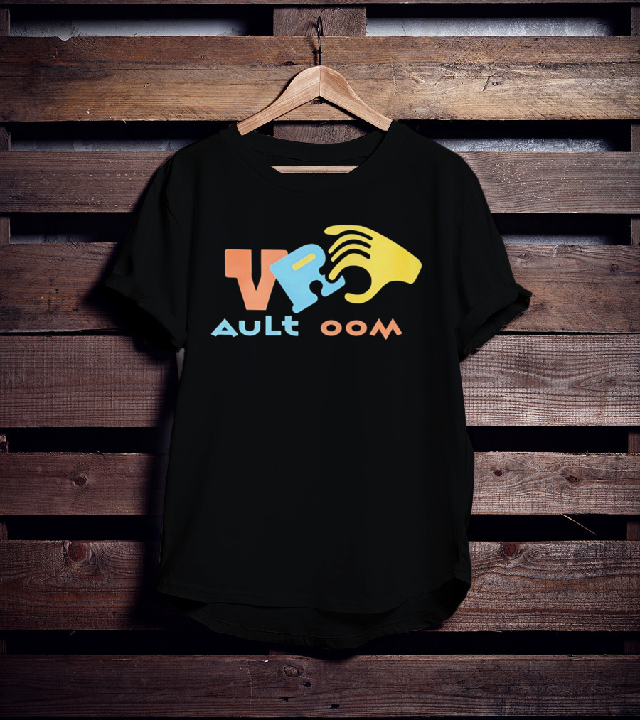 VR Vault Room Yellow Hand Blue Puzzle Piece Cartoon T-Shirt
