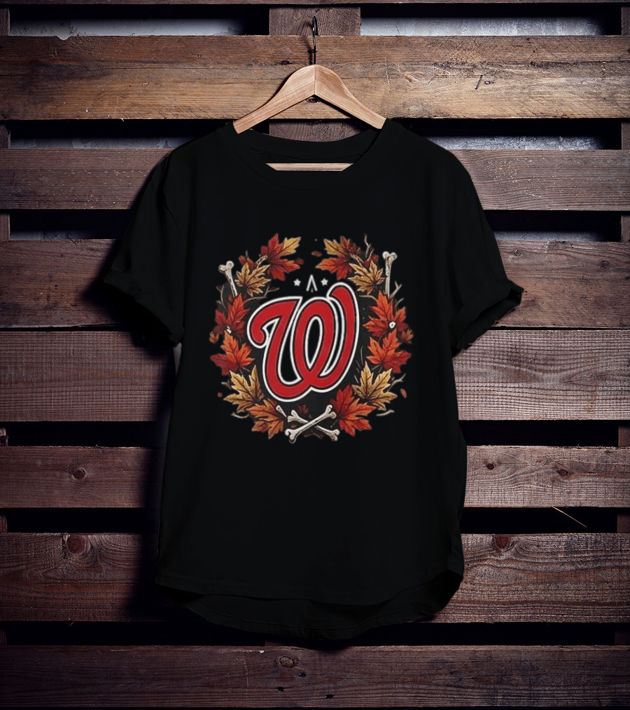 Washington Nationals Halloween Skull Maple Leaves Bats Baseballs T-Shirt