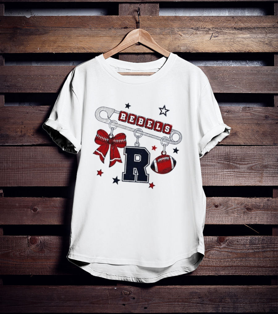 Rebels R Charm Safety Pin Red Bow Football Stars T-Shirt