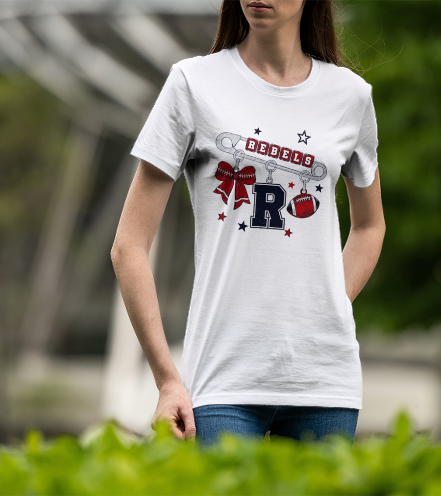 Rebels R Charm Safety Pin Red Bow Football Stars T-Shirt