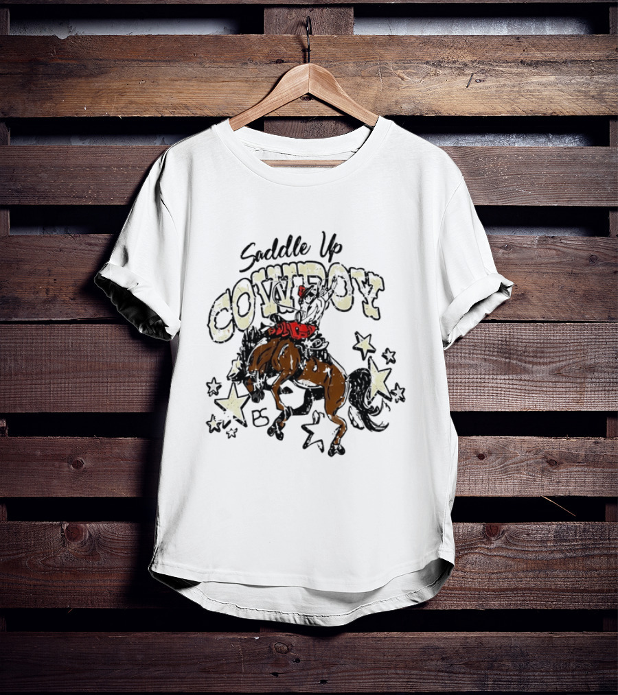Saddle Up Cowboy Distressed Bucking Bronco Horse Rodeo Stars Bs T-Shirt