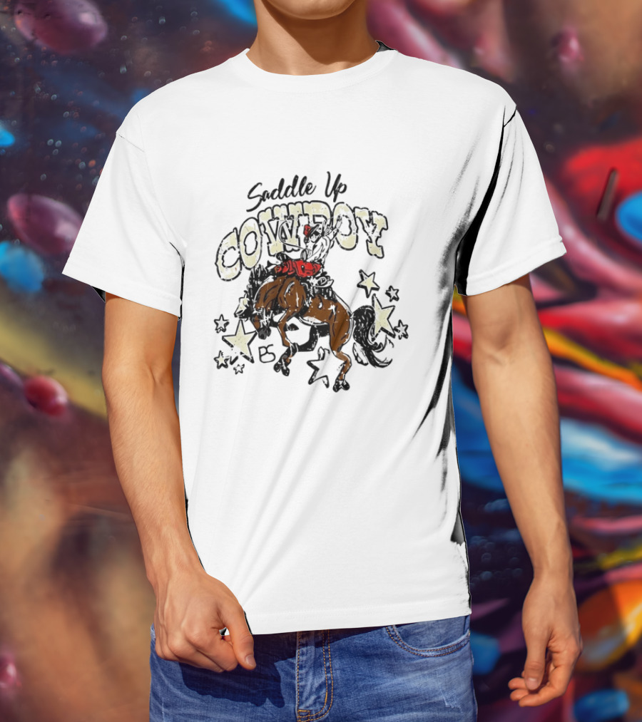 Saddle Up Cowboy Distressed Bucking Bronco Horse Rodeo Stars Bs T-Shirt