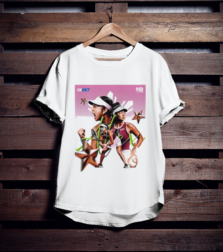 Alex Eala 1XBET Tennis Player Collage Gold Stars Pink T-Shirt