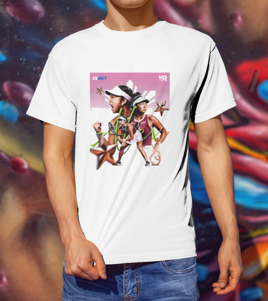Alex Eala 1XBET Tennis Player Collage Gold Stars Pink T-Shirt